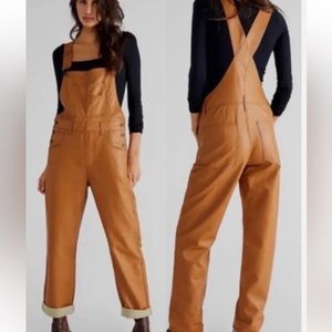 Free People Cognac Brown Leather Overalls